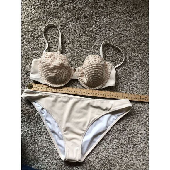 Shade & Shore Women’s Cream Lace Top 2 Piece Bikini Size L (36B) NWOT - Picture 7 of 9